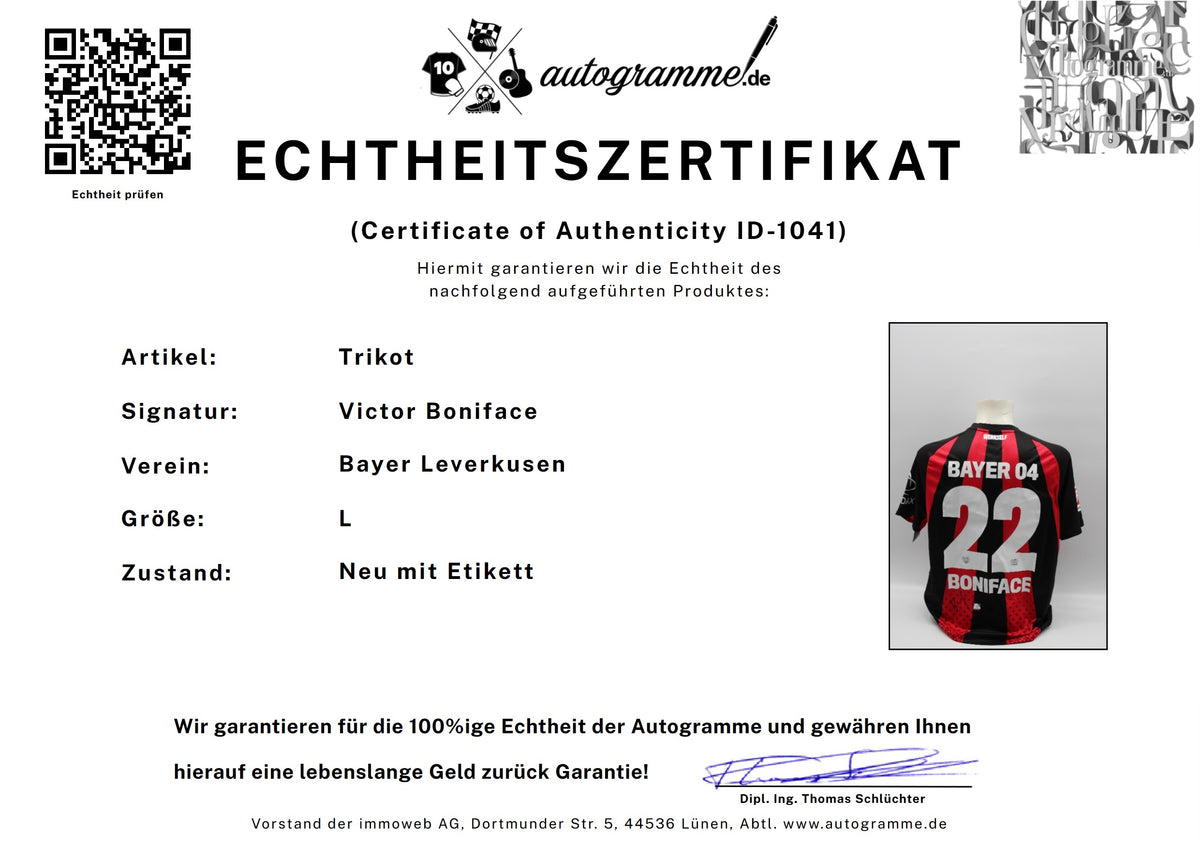 Bayer Leverkusen 2026/2027 Trikot Victor Boniface signiert zertifiziert L