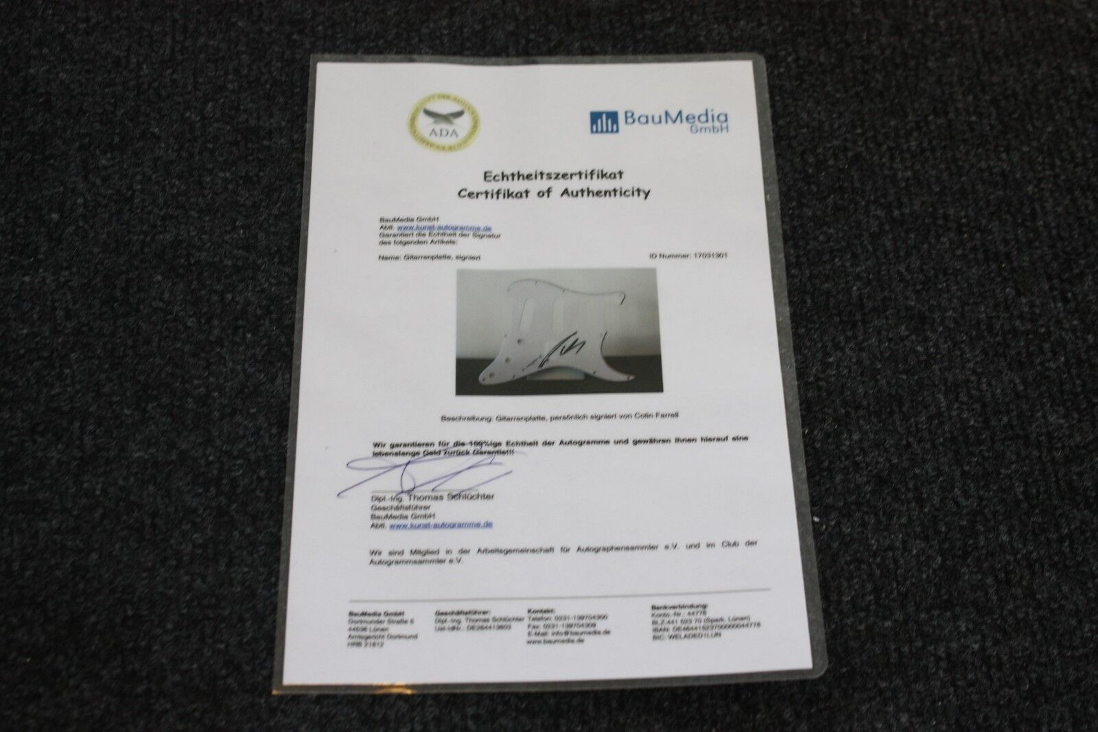 Gitarrenplatte, Colin Farrell signiert, Film, Fernsehen, Kino, Neu, Autogramm