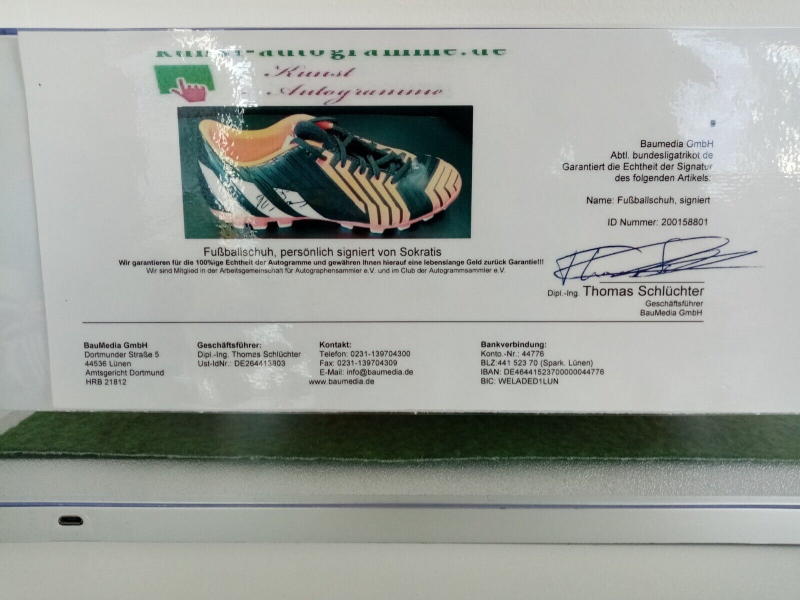 Fußballschuh Sokratis signiert Beleuchtung Griechenland Arsenal Fußball Greece