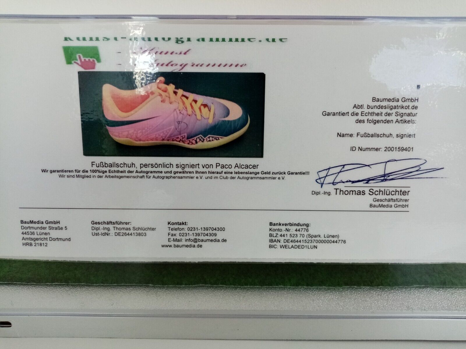 Fußballschuh Paco Alcacer signiert Beleuchtung Fußball Spanien La Liga Schuh Neu