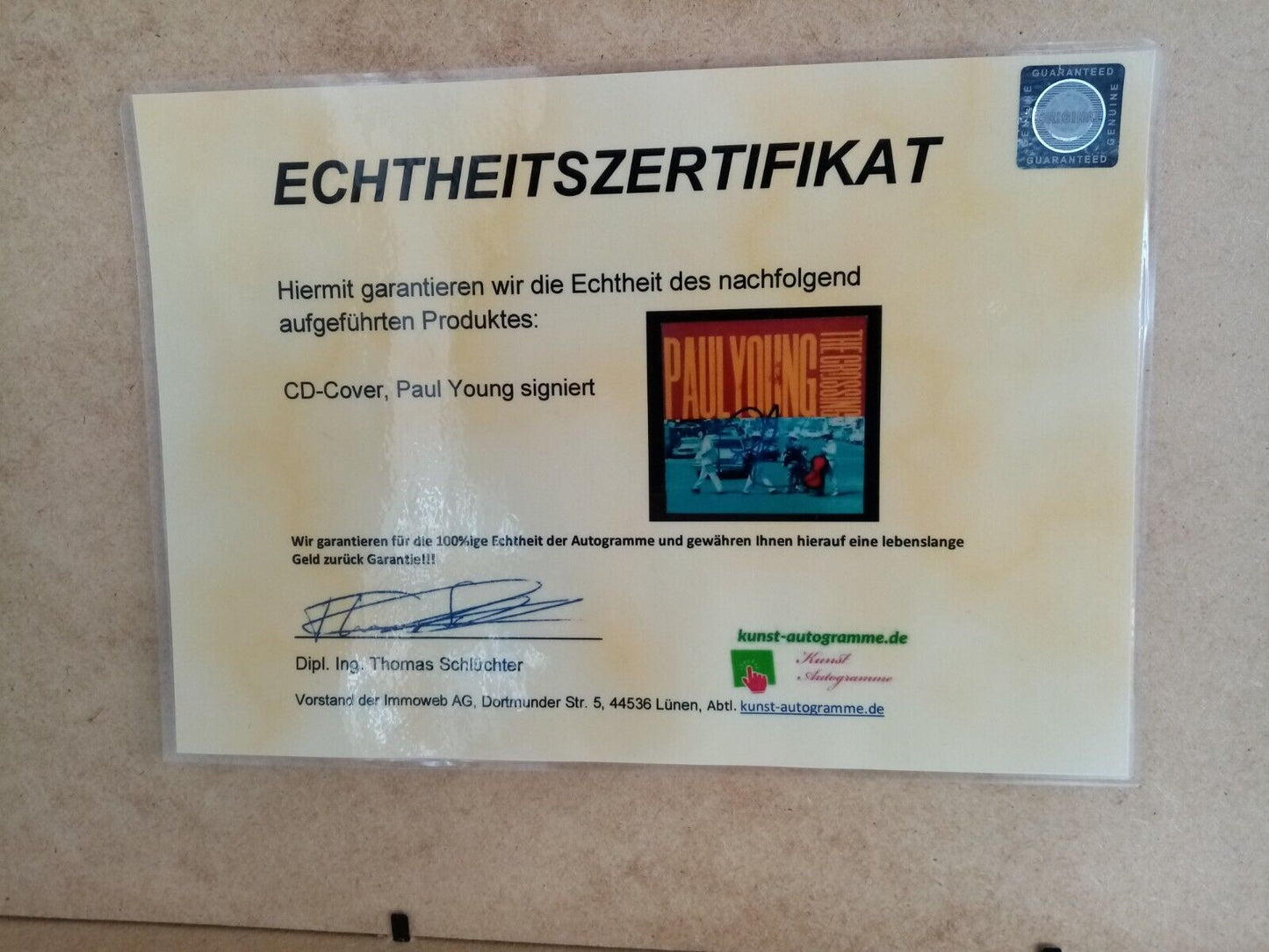 CD Cover Paul Young signiert mit Album im Rahmen Autogramm Unterschrift Musik