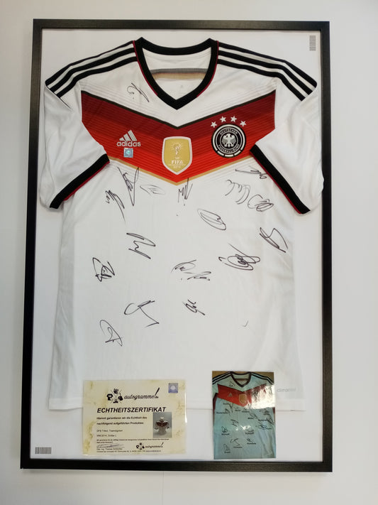 DFB Trikot WM 2014 Teamsigniert im Rahmen Weltmeister Fußball Adidas COA Neu L