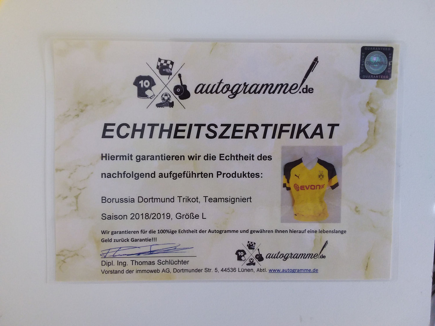 BVB Trikot 2018/2019 team signed Borussia Dortmund Autogram Coa Puma L