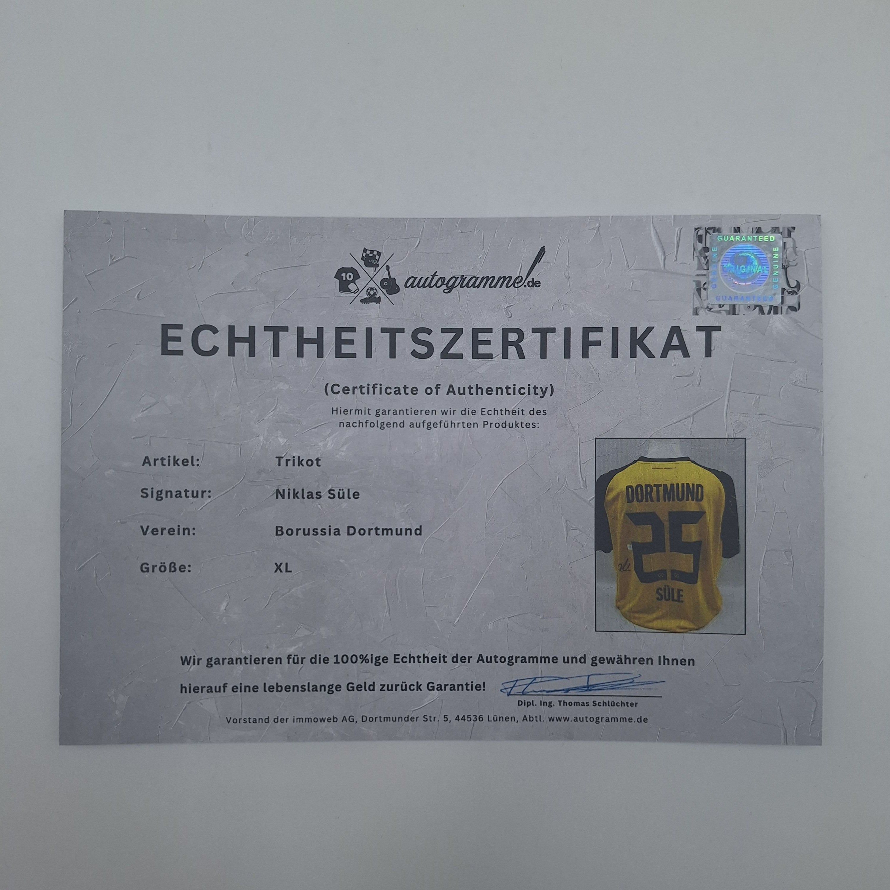 Borussia Dortmund Trikot Niklas Süle signiert BVB Autogramm Puma neu XL