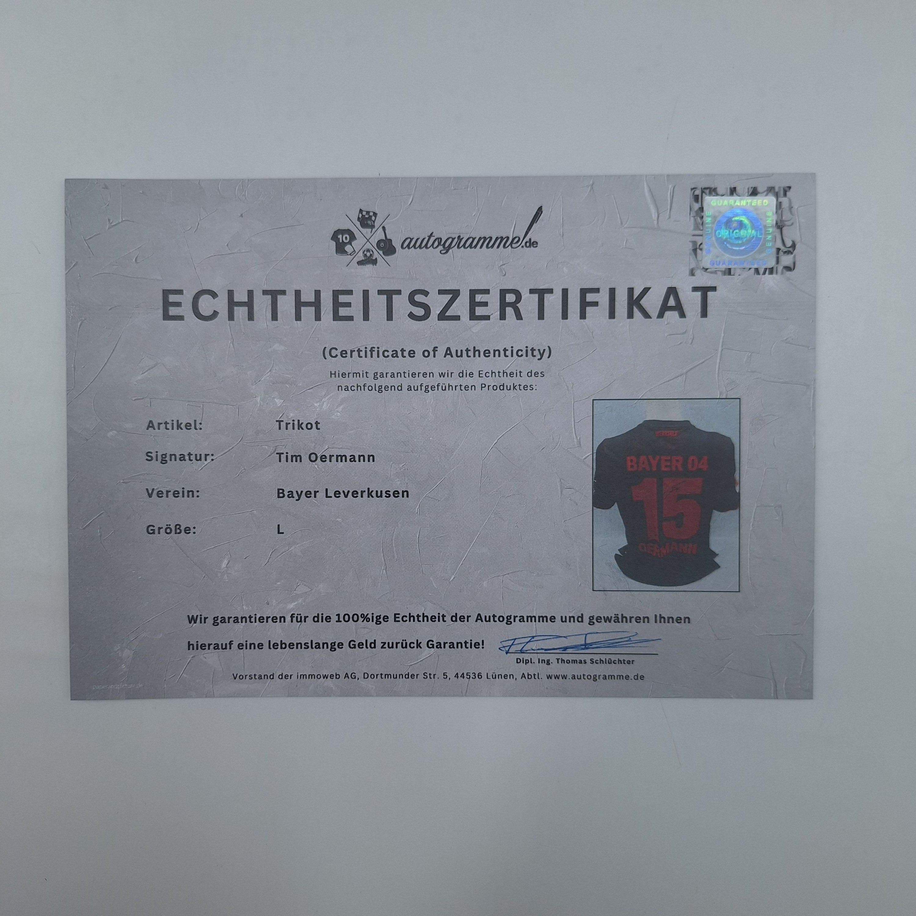 Bayer Leverkusen Trikot Tim Oermann signiert New Balance COA Autogramm L