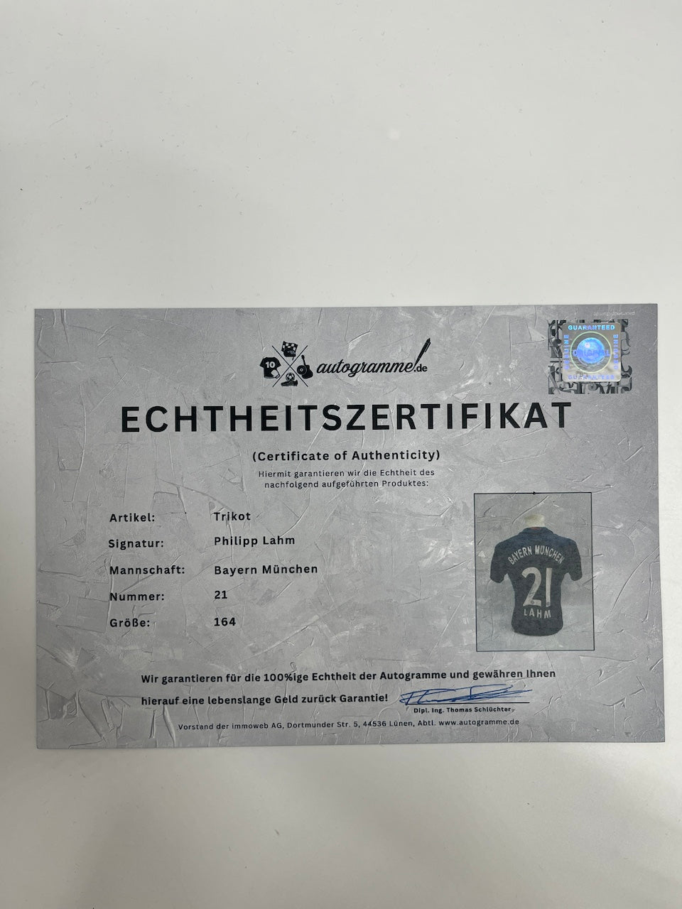 Bayern Munich jersey Philipp Lahm signed autograph Adidas 164