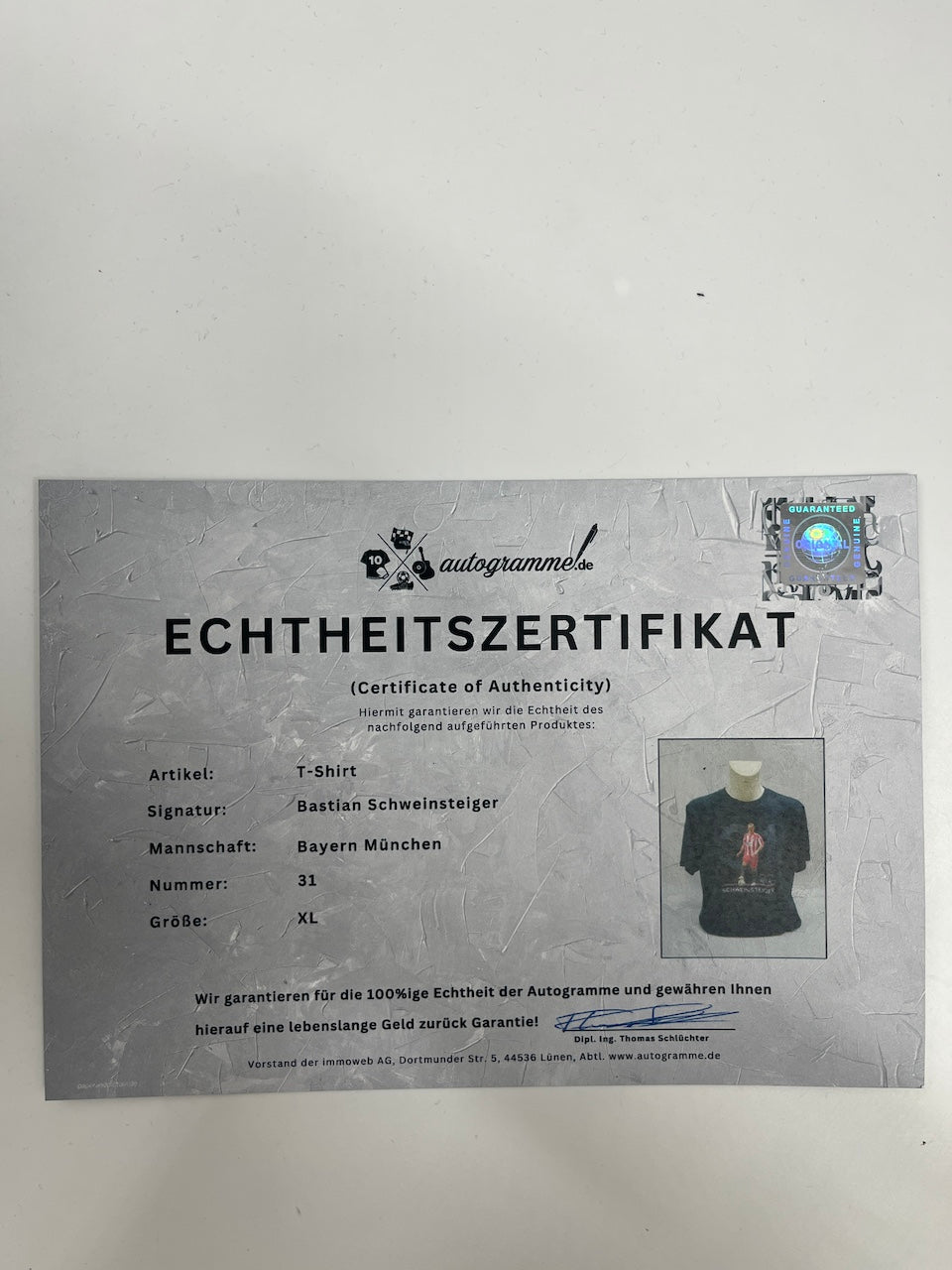 Bayern München T-Shirt Bastian Schweinsteiger signiert Autogramme FCB XL