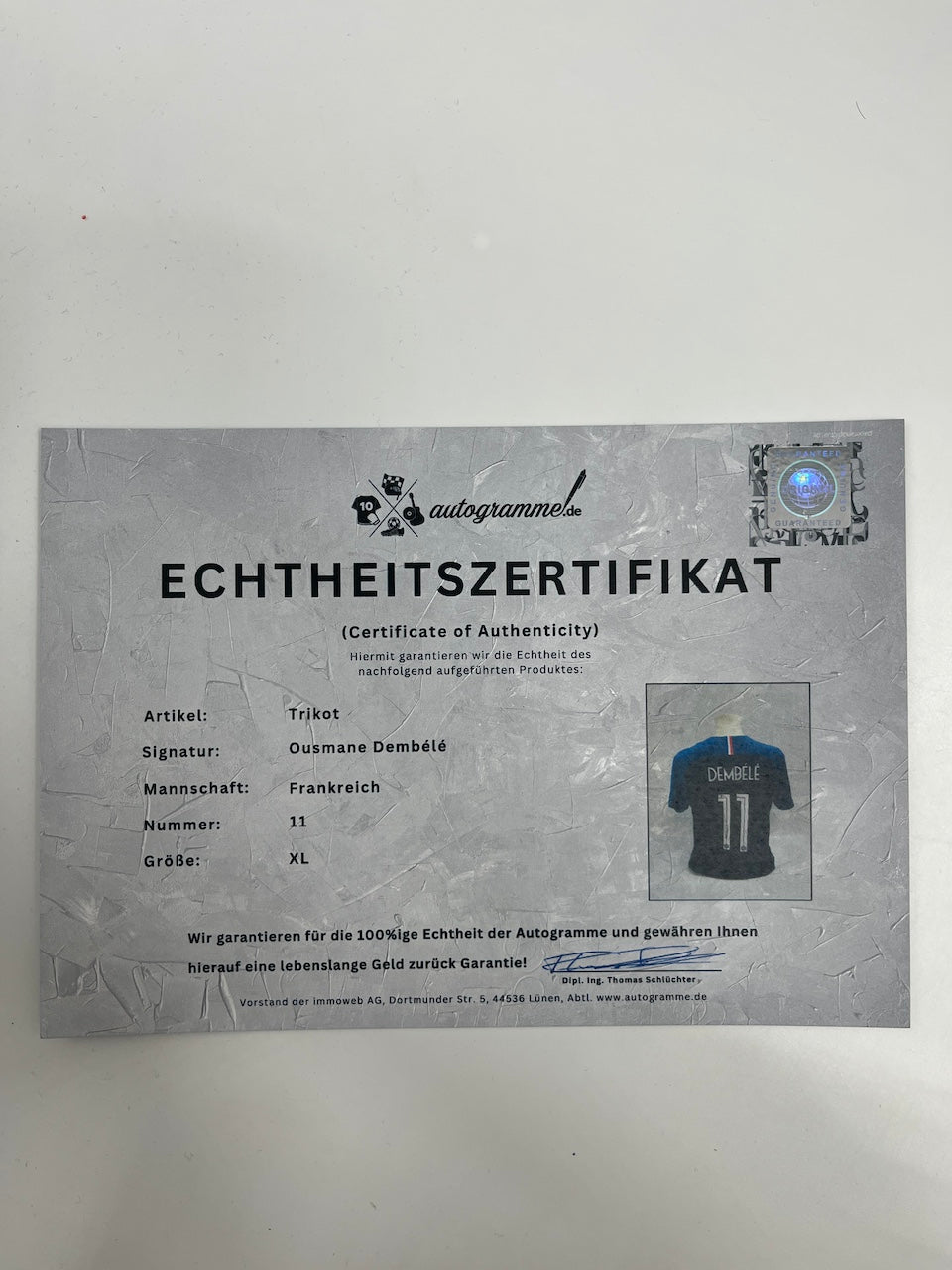 Frankreich Trikot Ousmane Dembele signiert Nike Autogramme XL