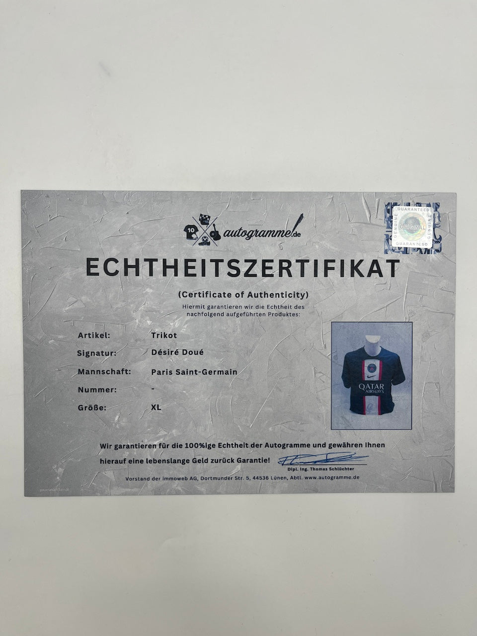 PSG Trikot Desire Doue signiert Autogramm Nike COA XL