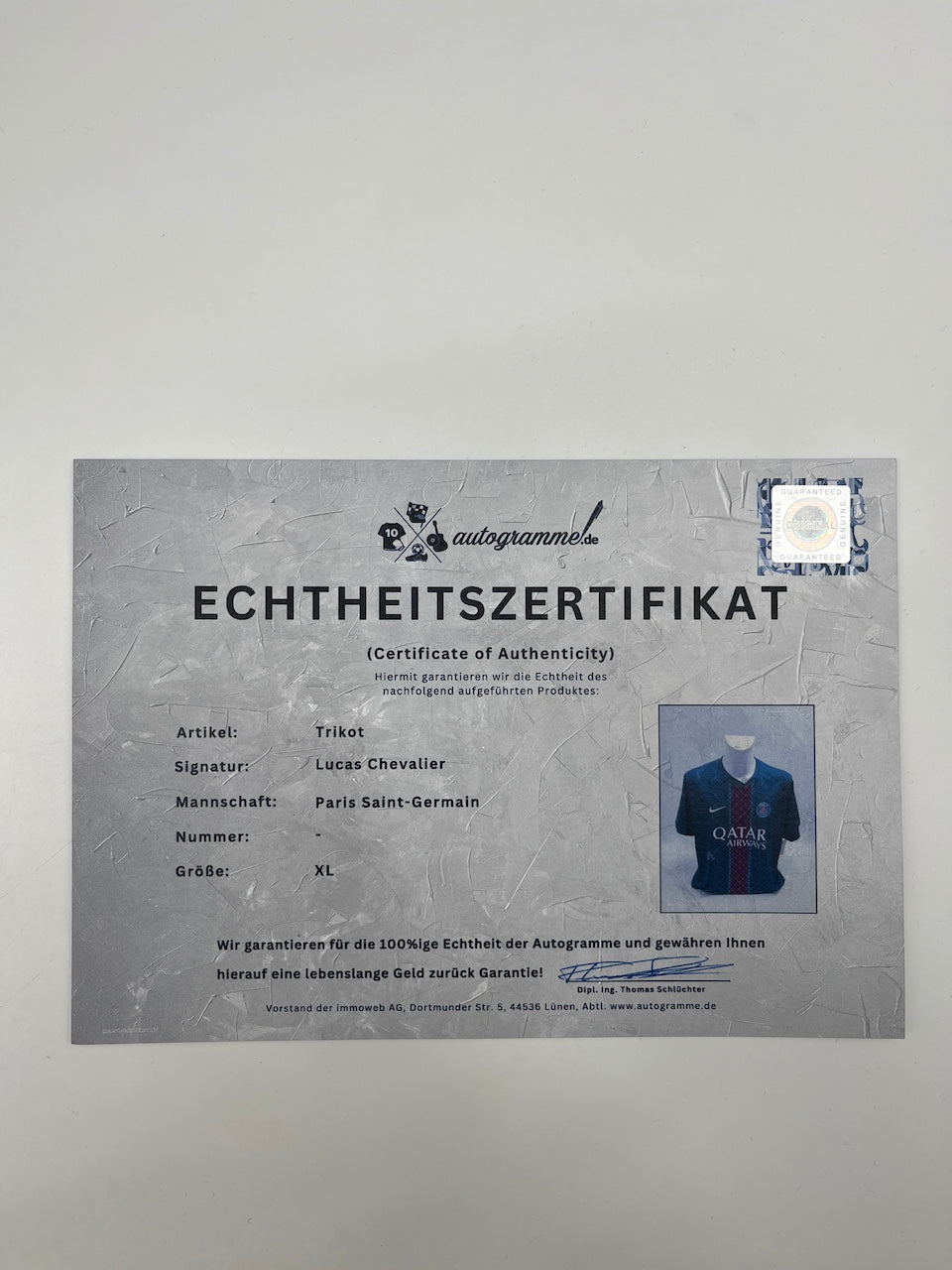 PSG jersey signed by Lucas Chevalier, Nike COA XL