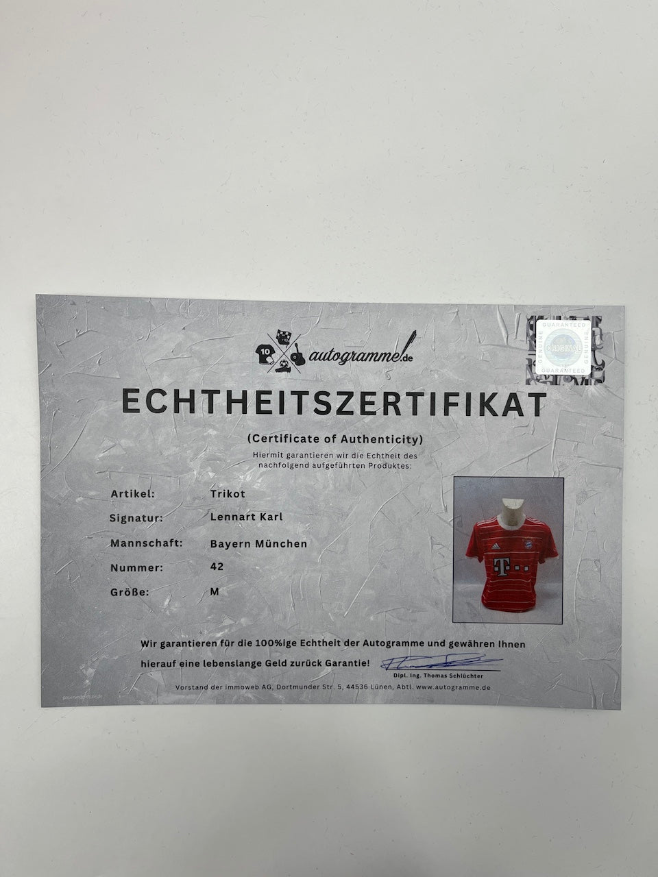 Bayern München Trikot Lennart Karl signiert Autogramm Adidas COA M