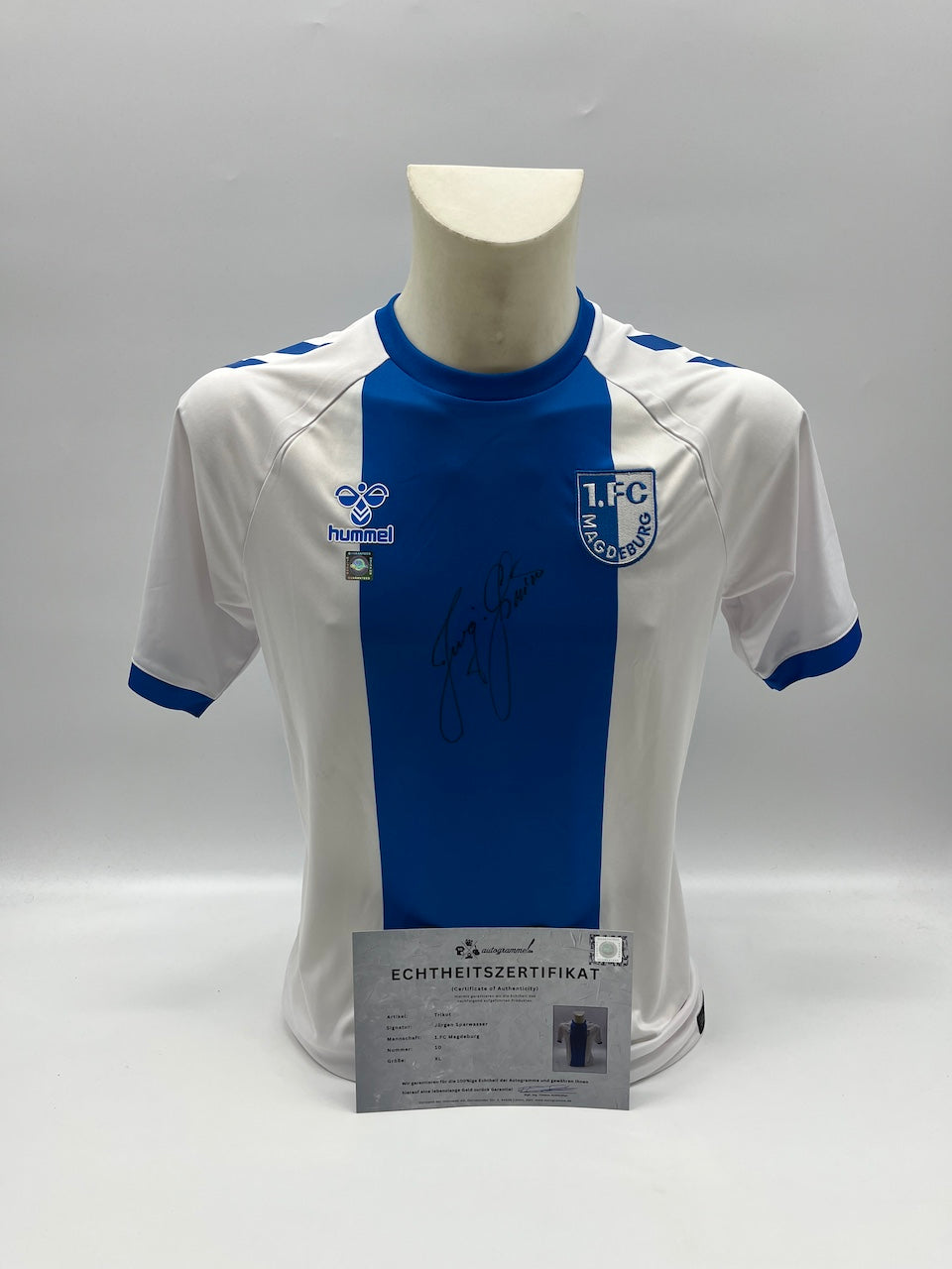 FC Magdeburg jersey signed by Jürgen Sparwasser, autographed by Hummel L