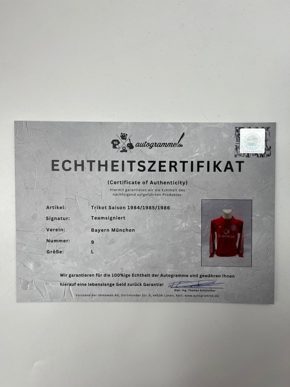 Bayern Munich jersey 1984/1985/1986, team signed, autographed, Adidas, new, size L