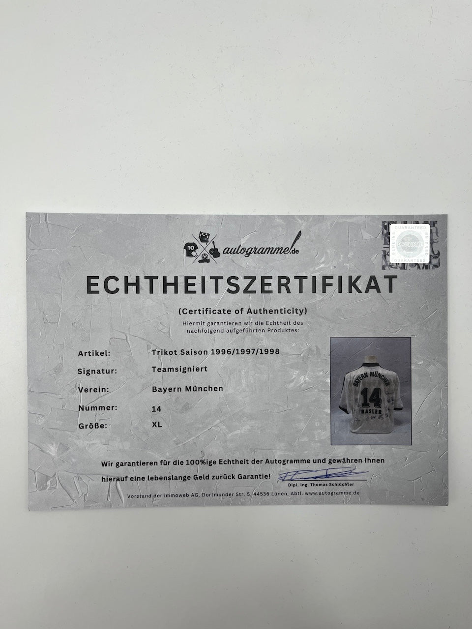 Bayern Munich jersey 1996/1997/1998, team signed, autographed, Adidas, XL