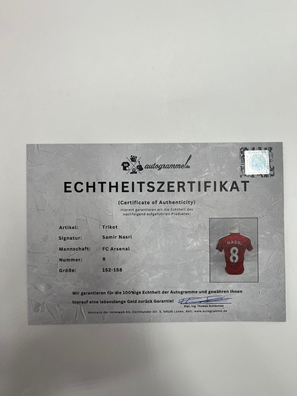 FC Arsenal Trikot Samir Nasri signiert Adidas COA Autogramm 152-158