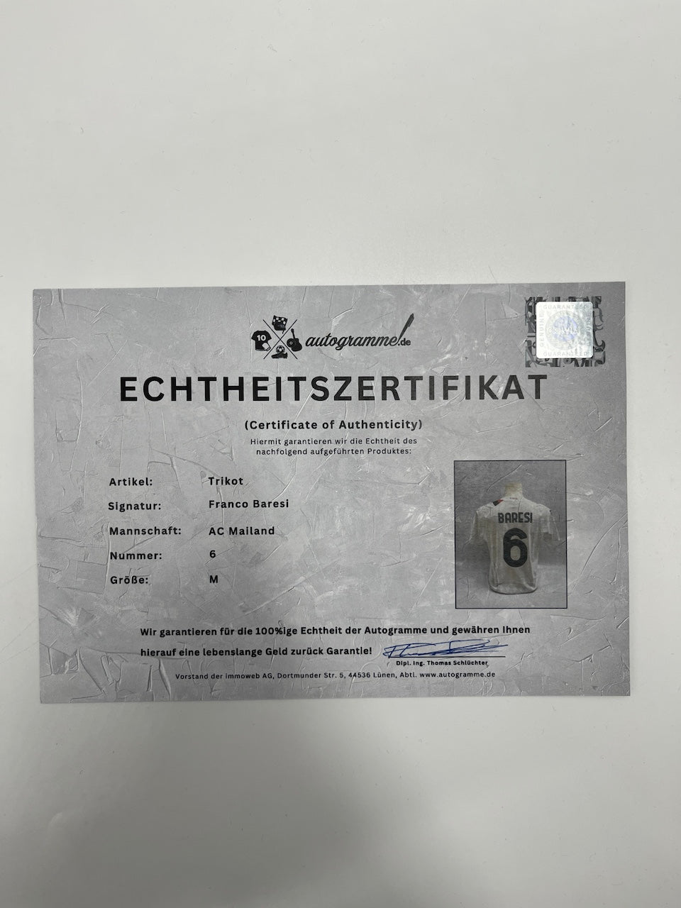 AC Mailand Authentic-Trikot Franco Baresi signiert Autogramm Puma COA M