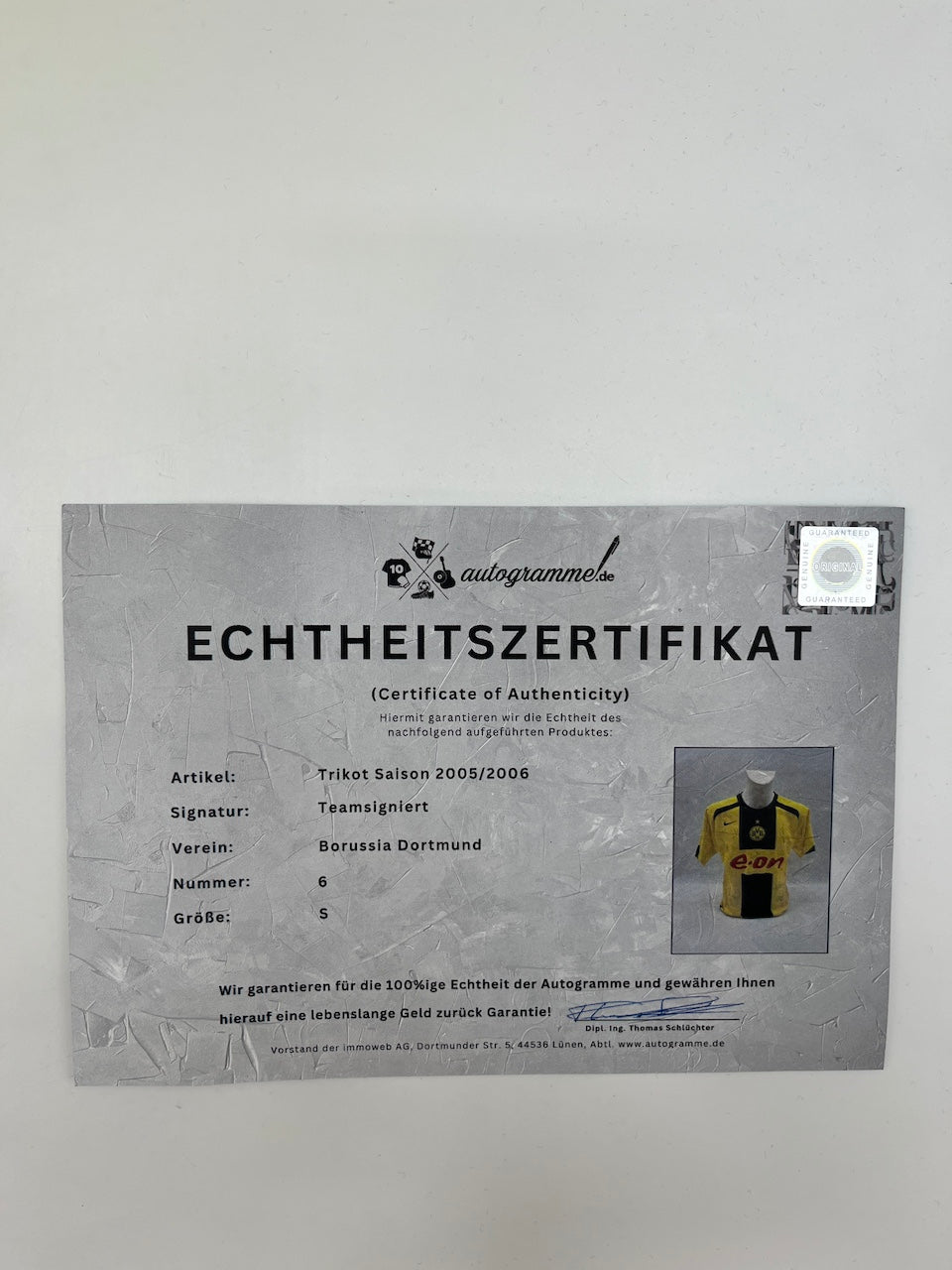Camiseta del BVB temporada 2005/2006 firmada por el equipo Borussia Dortmund COA Nike S