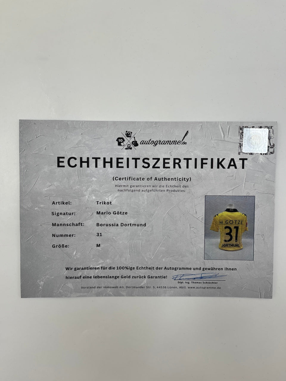Camiseta del Borussia Dortmund firmada por Mario Götze, BVB Kappa M