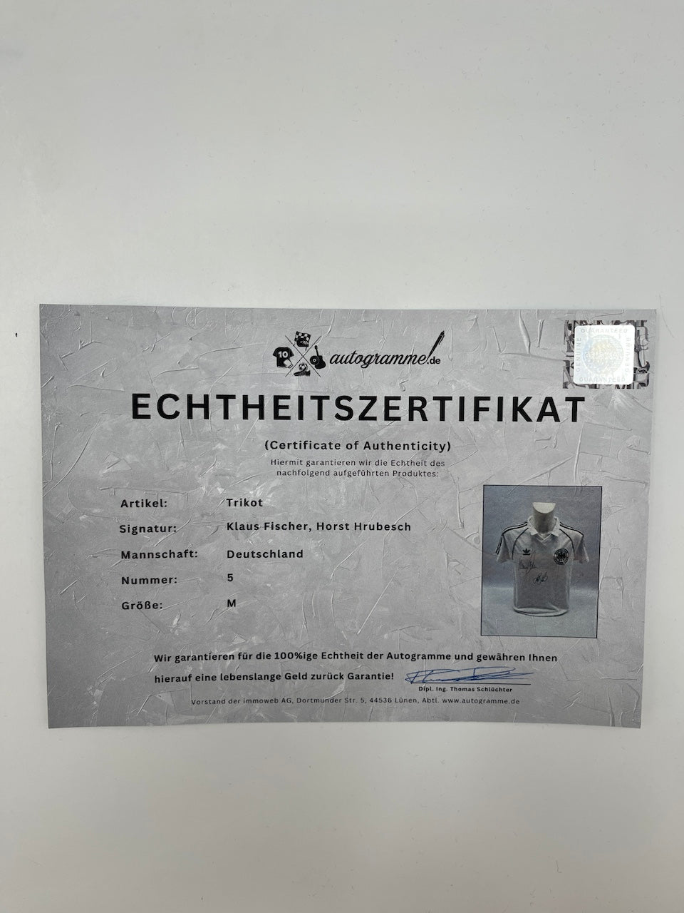 DFB Repro Jersey Klaus Fischer & Horst Hrubesch signed Adidas COA M