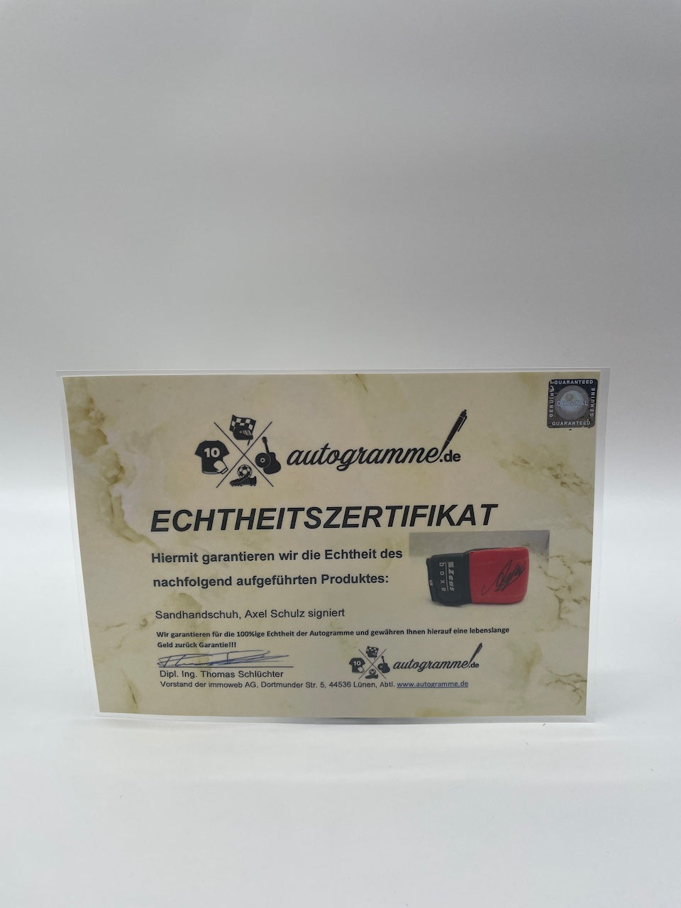 Sandsackhandschuh Axel Schulz signiert Autogramm Unterschrift Boxen Neu