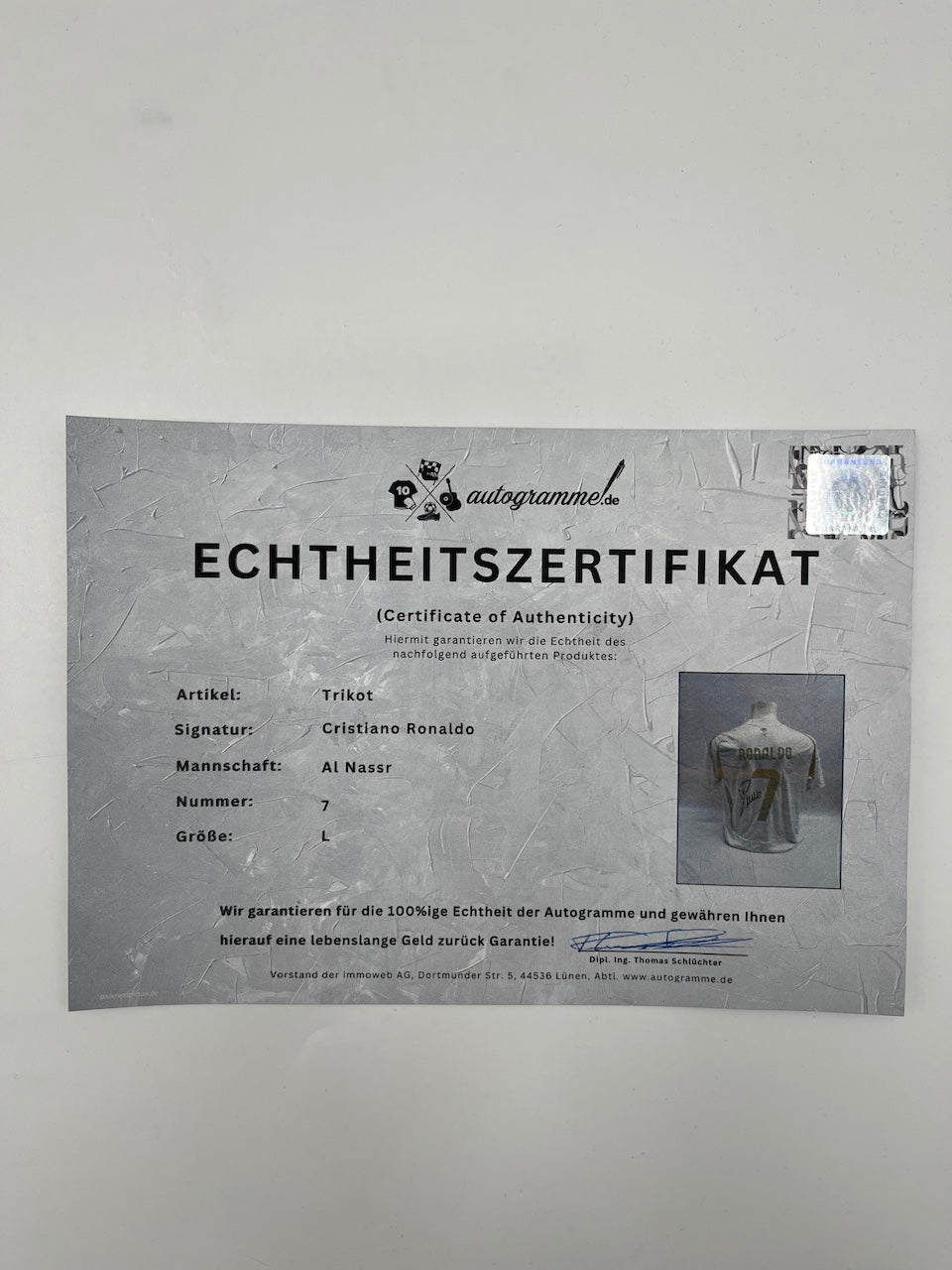 Al Nassr FC Trikot Cristiano Ronaldo signiert Autogramm Fußball weiß L