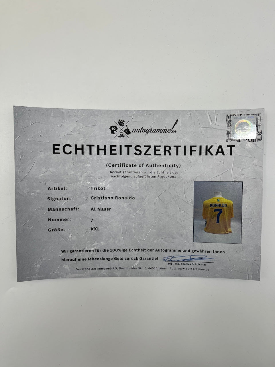 Al Nassr FC jersey Cristiano Ronaldo signed autograph COA football XXL