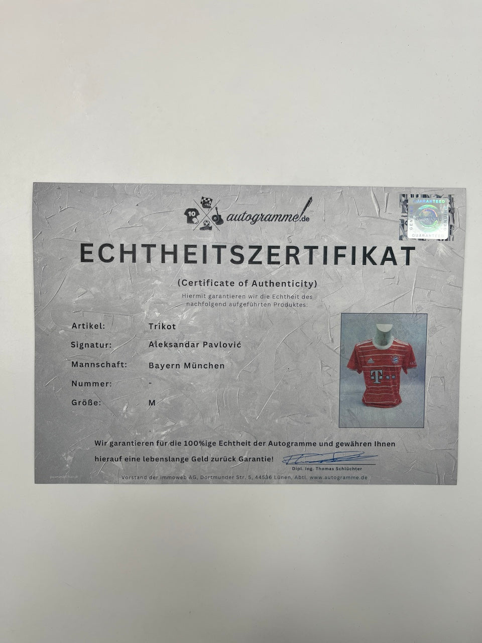 Bayern München Trikot Aleksandar Pavlovic signiert Autogramm Adidas COA M