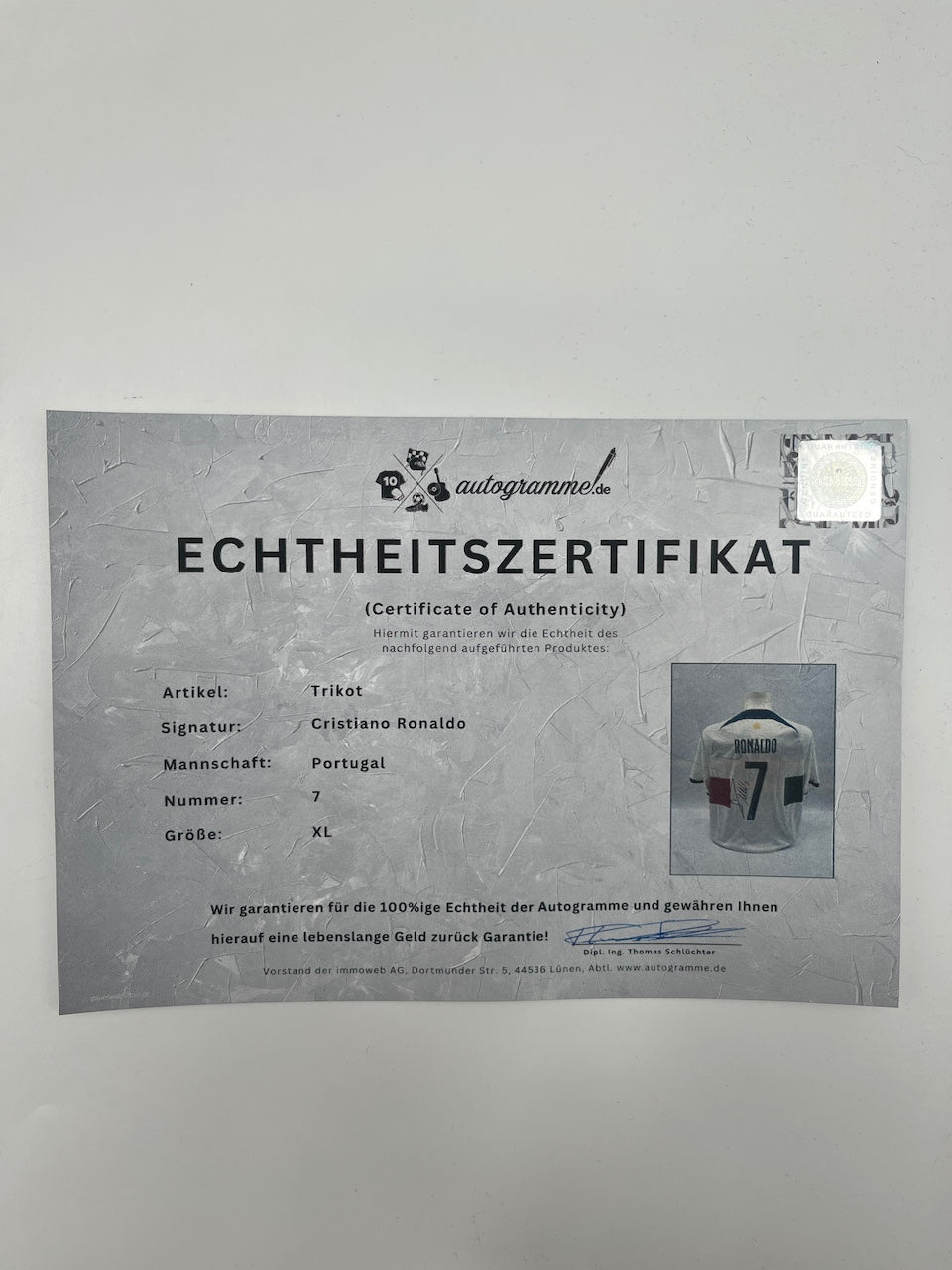 Portugal Trikot Cristiano Ronaldo signiert Autogramm COA XL