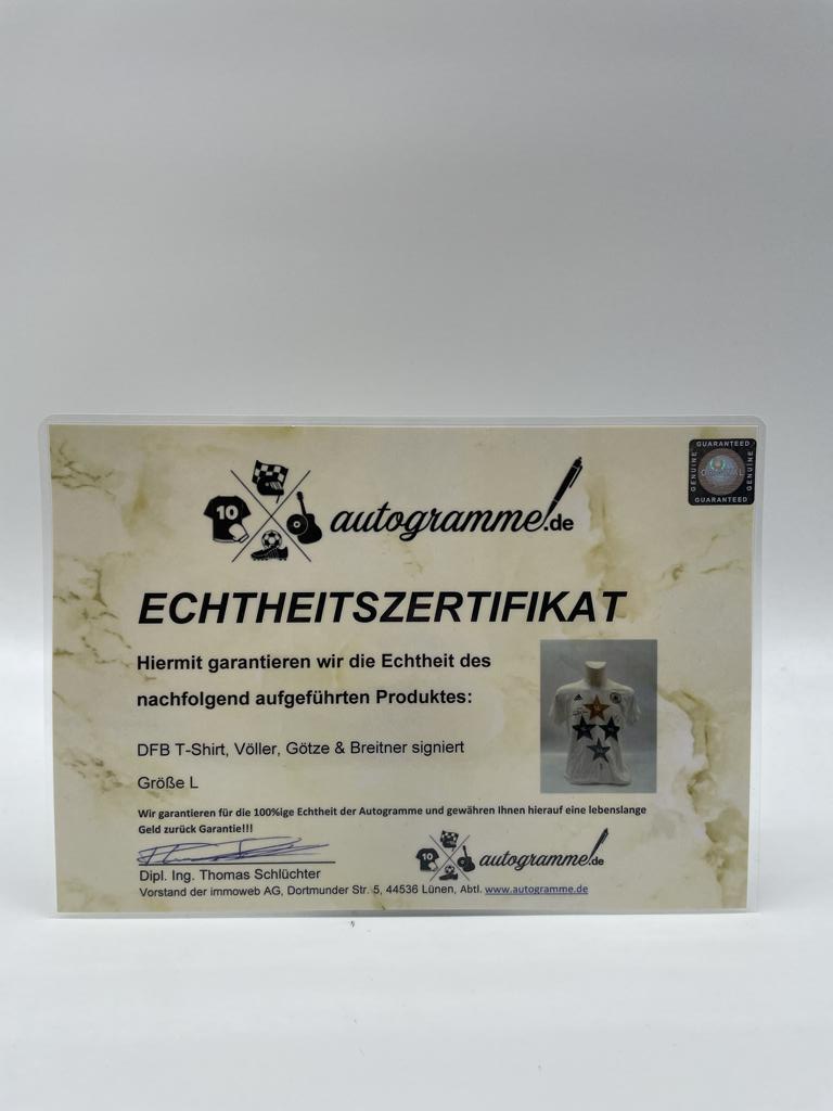 DFB Shirt Völler, Götze und Breitner signiert Adidas COA Autogramm M/L