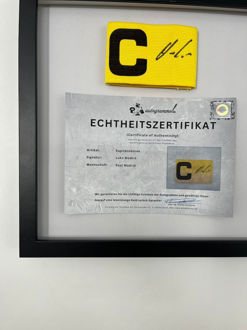 Kapitänsbinde Luka Modric signiert im Rahmen Real Madrid COA Autogramm