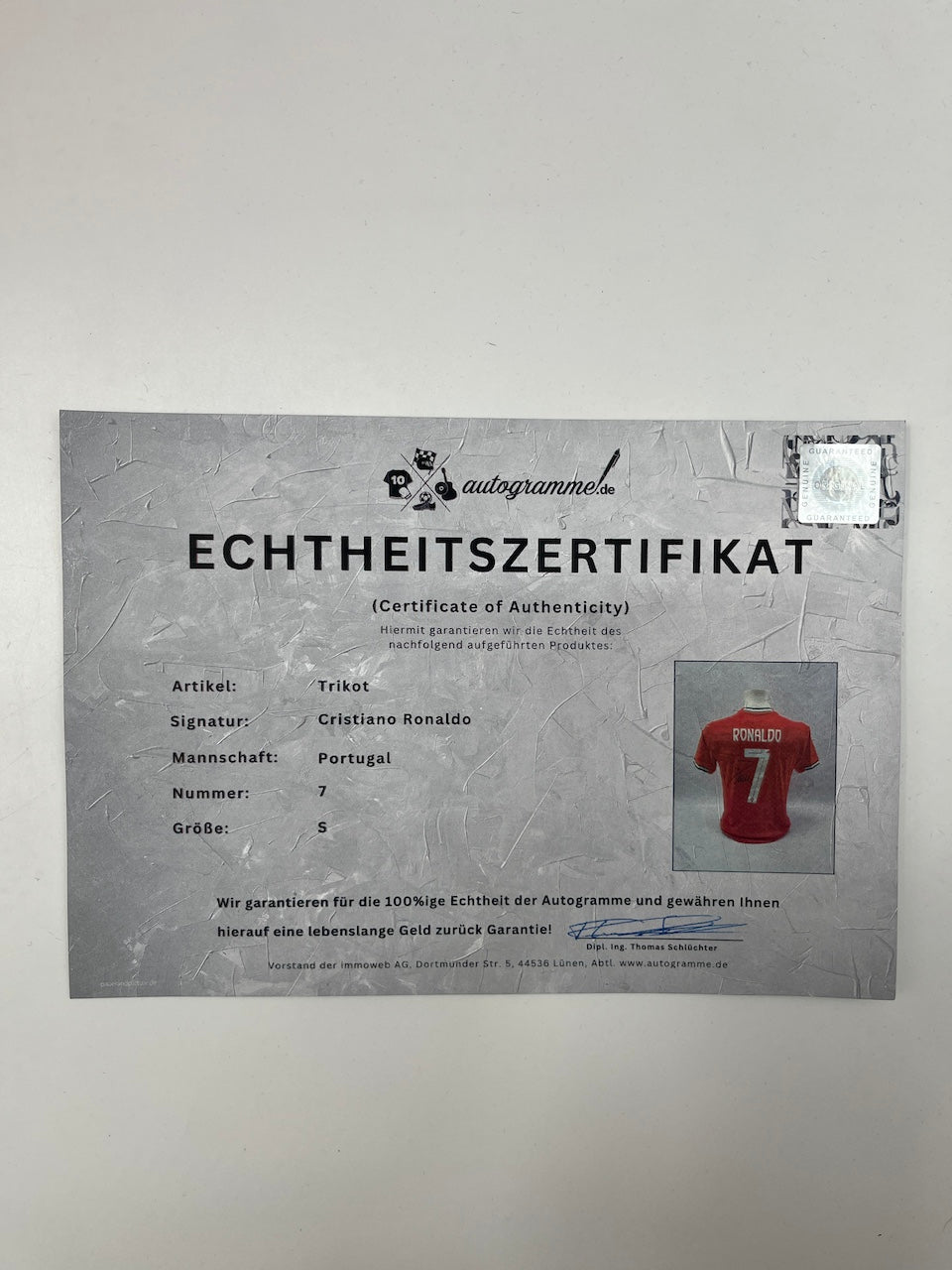 Portugal Trikot Cristiano Ronaldo signiert Autogramm COA Fußball S