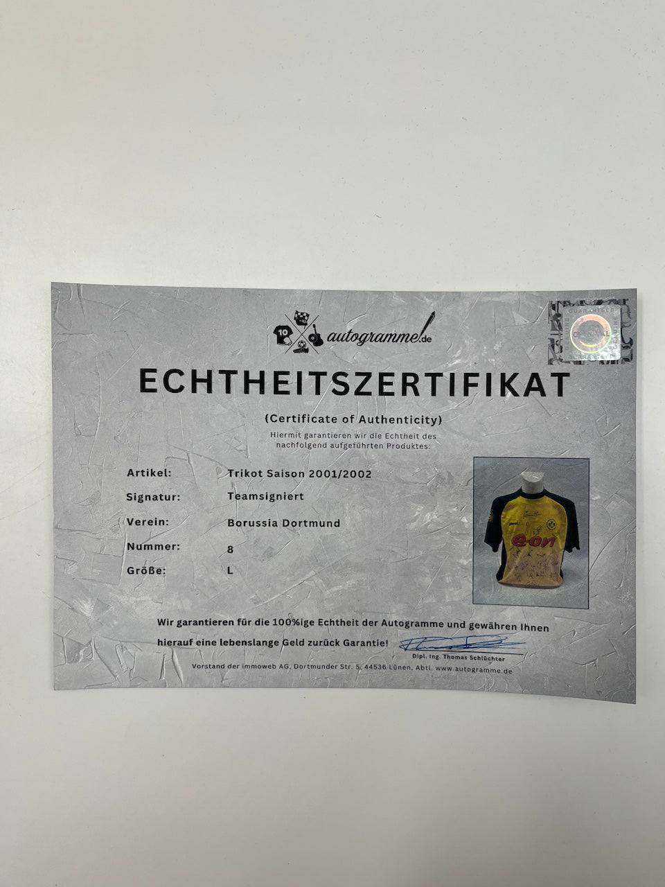 BVB Trikot 2001/2002 Teamsigniert Borussia Dortmund Jan Koller Gool L