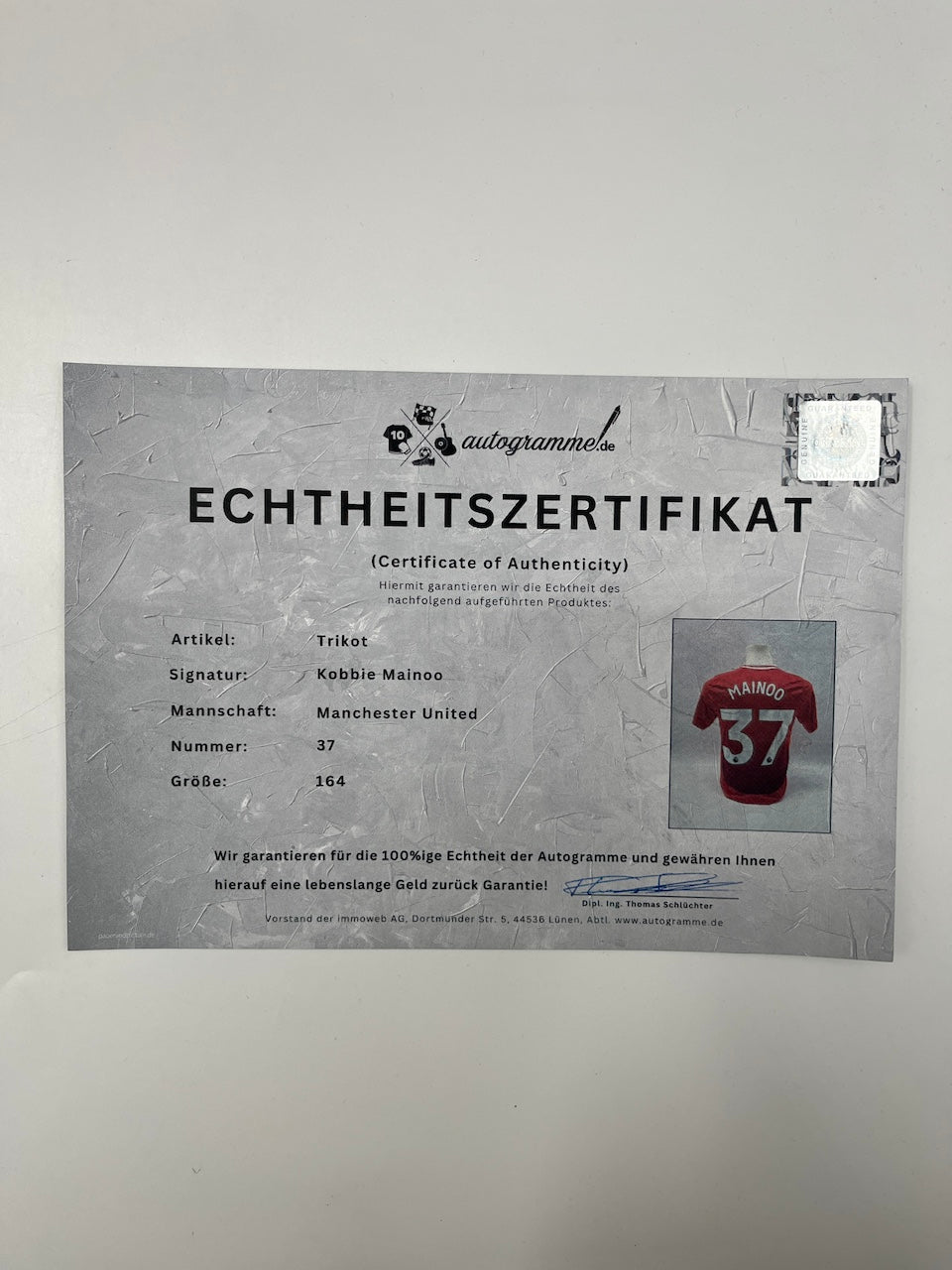 Manchester United Trikot Kobbie Mainoo signiert Autogramm Adidas 164