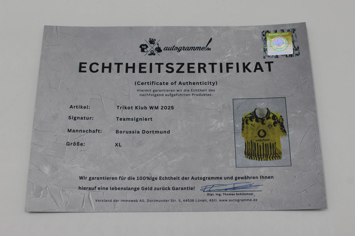 BVB Sondertrikot 2025 Klub WM Teamsigniert Borussia Dortmund COA Puma Neu XL