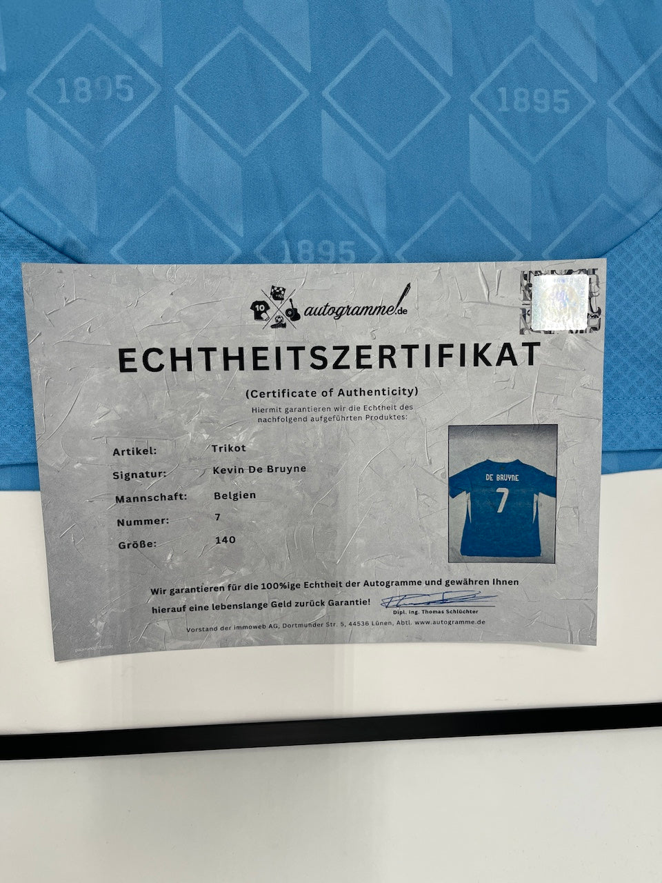 Belgien Trikot Kevin De Bruyne signiert im Rahmen COA Adidas 140