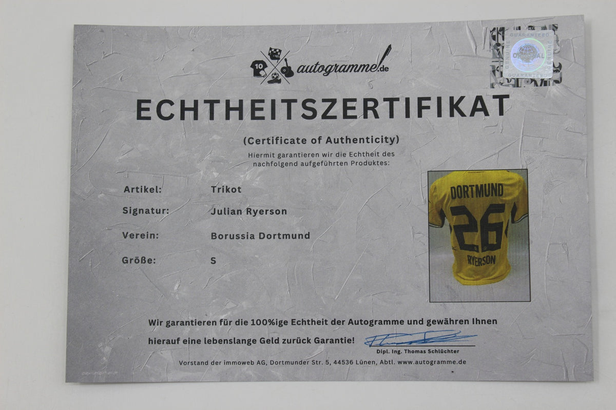 Borussia Dortmund Trikot Julian Ryerson COA BVB Puma neu S 26/27