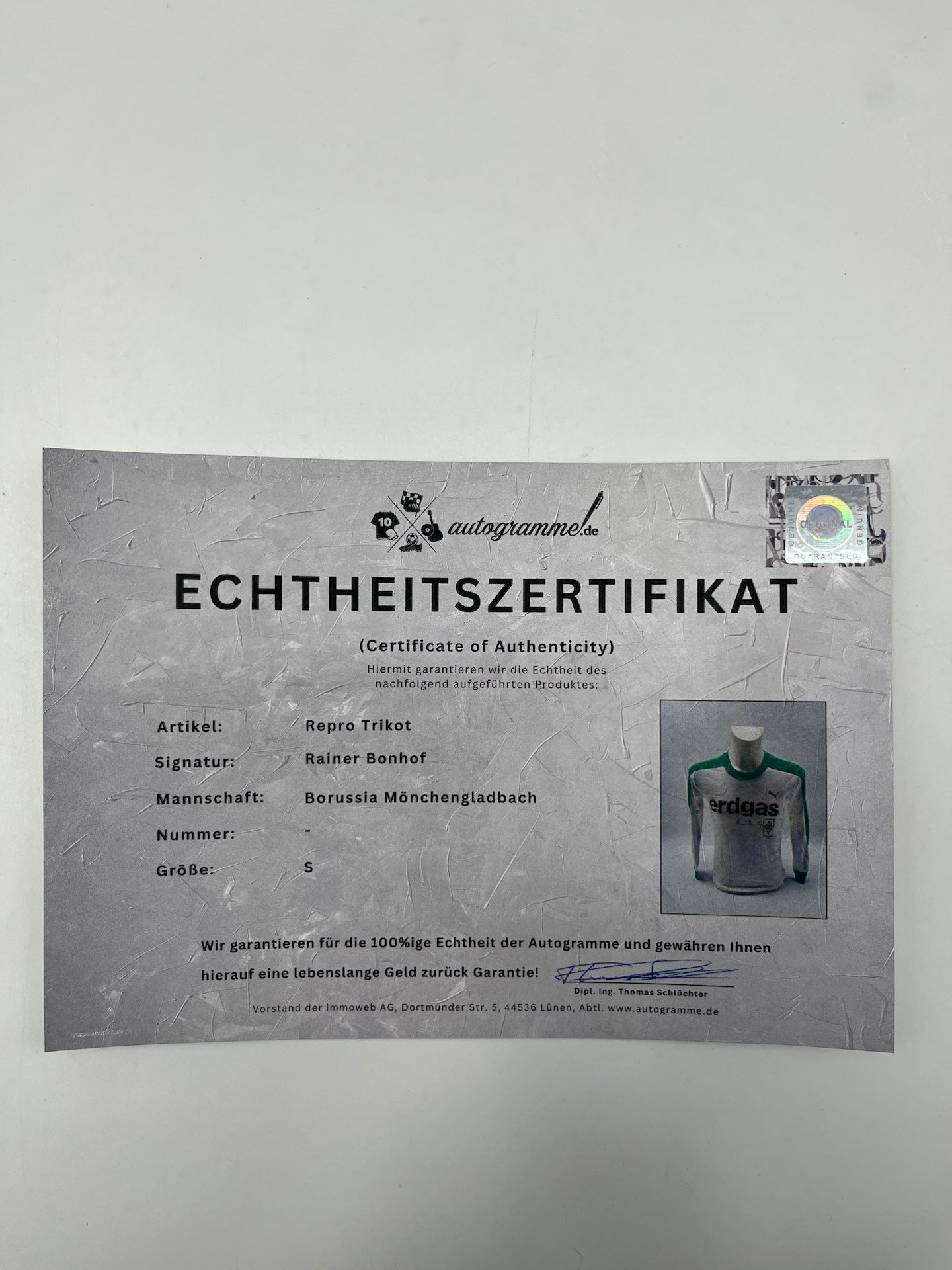 Repro Borussia Mönchengladbach Trikot Rainer Bonhof signiert Autogramm S
