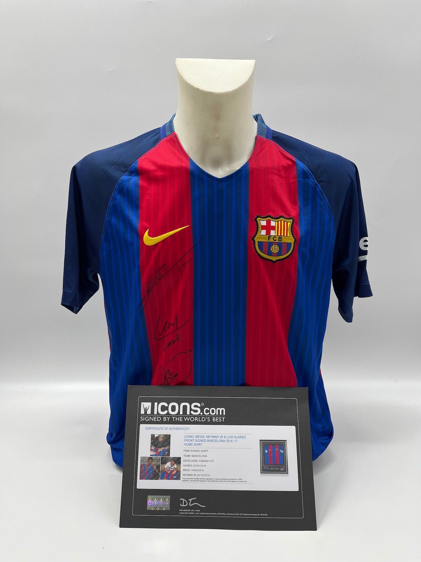 FC Barcelona Trikot Messi, Neymar & Suarez signiert Autogramm Nike COA L
