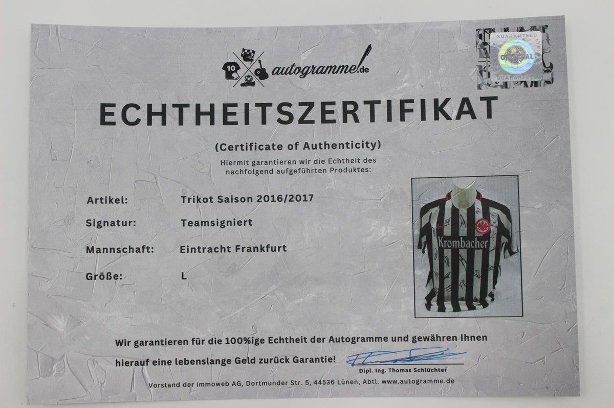 Eintracht Frankfurt Trikot 2016/2017 Teamsigniert COA Bundesliga Adidas L
