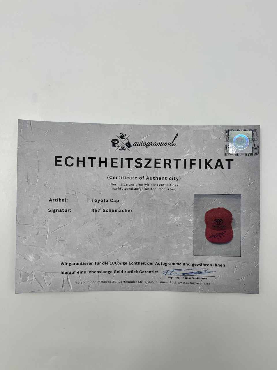 Toyota Cap signiert von Ralf Schumacher Autogramm COA