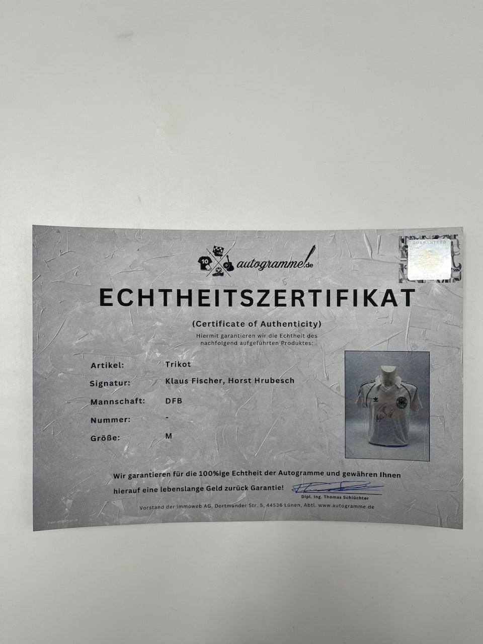 DFB Repro Trikot Klaus Fischer & Horst Hrubesch signiert Adidas COA M