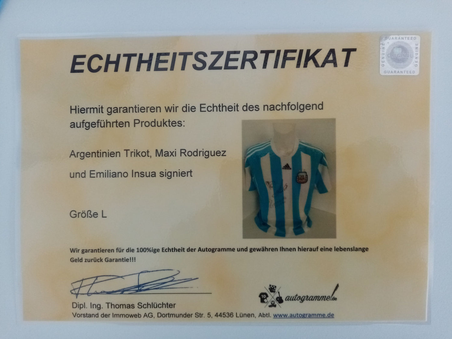 Argentina jersey Maxi Rodriguez and Emiliano Insua signed Adidas Coa L