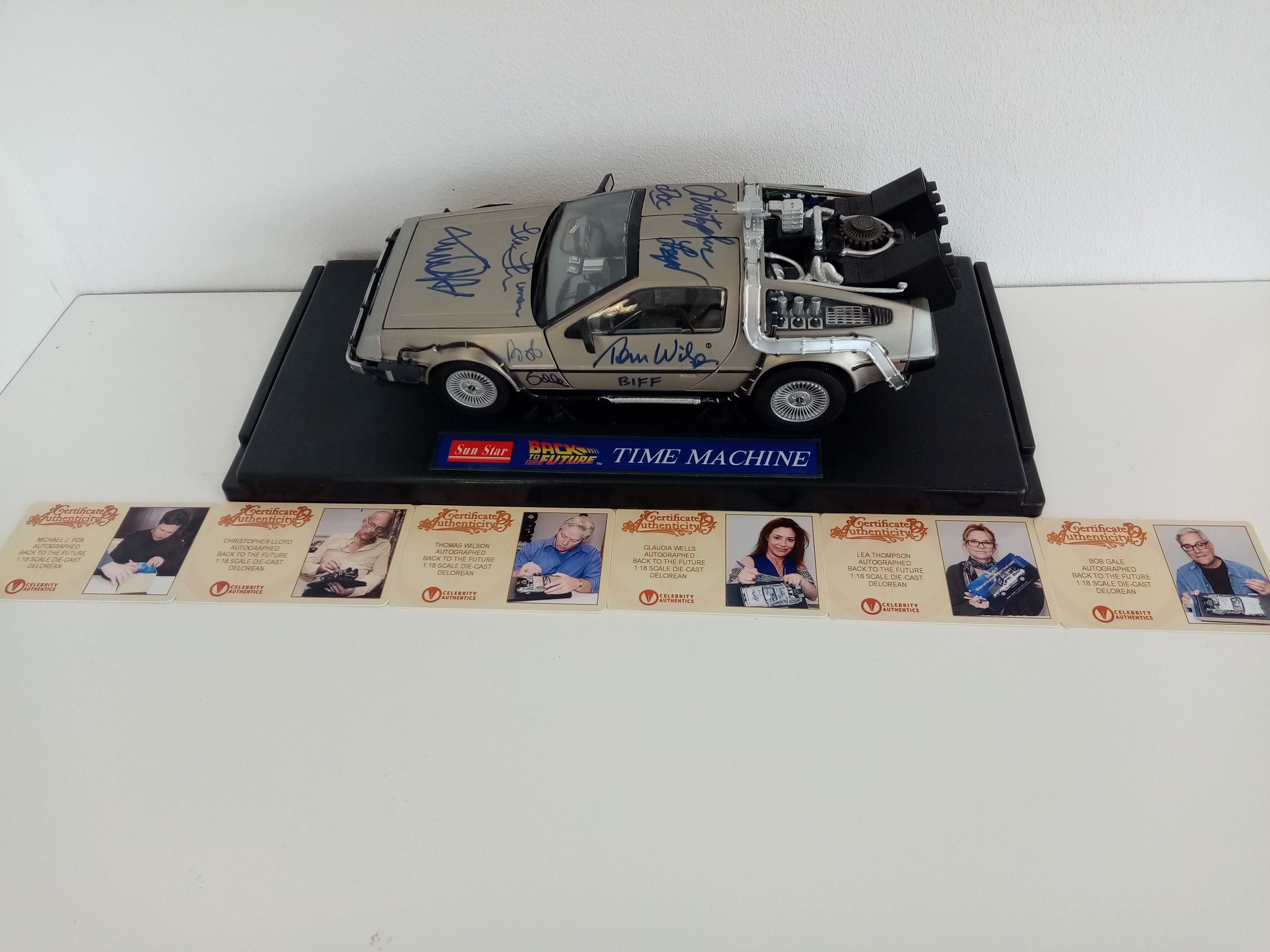 Back to the future model car signed by the actors of the film