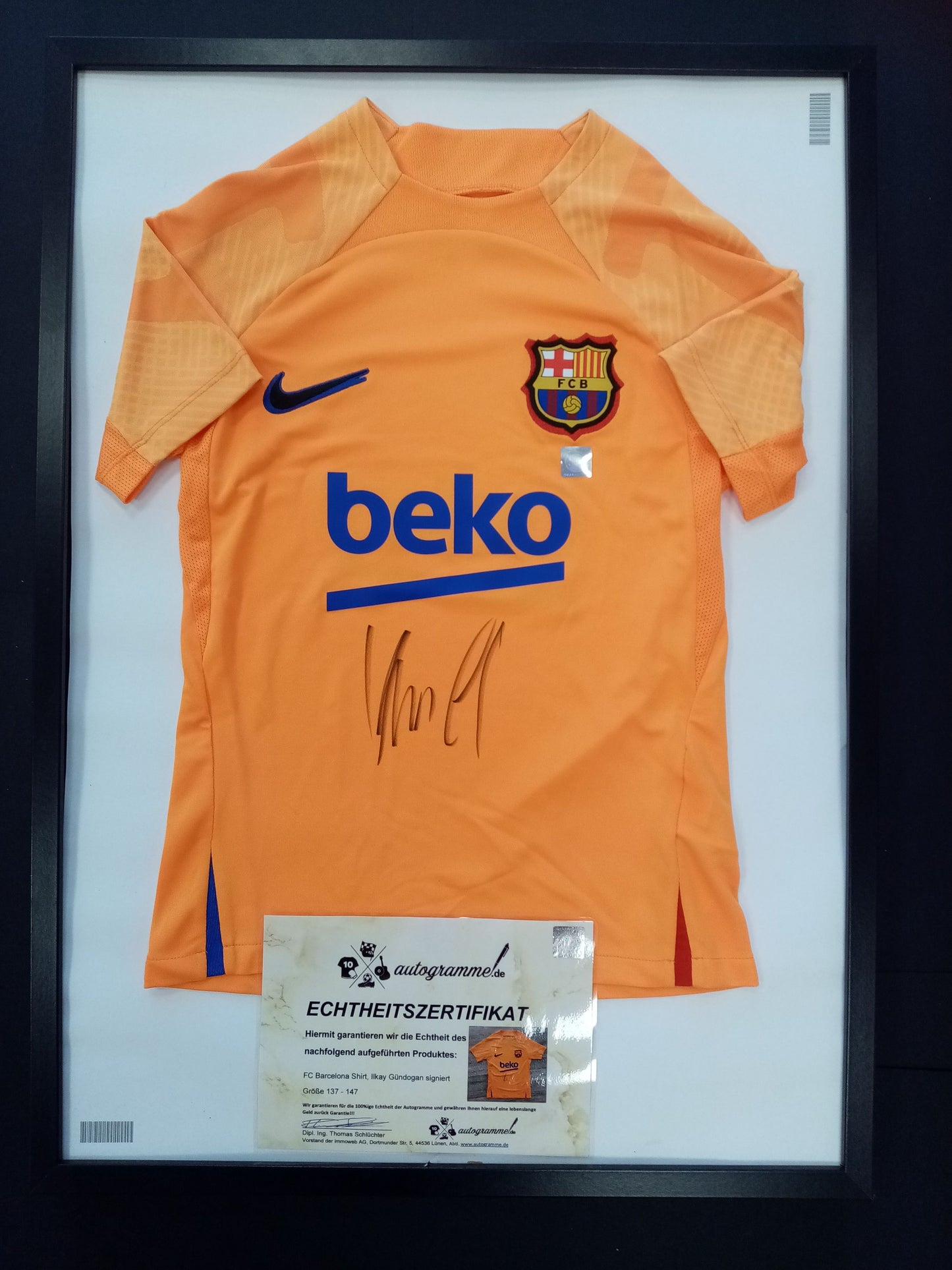 FC Barcelona Shirt Ilkay Gündogan signiert im Rahmen COA Nike Barca Fußball
