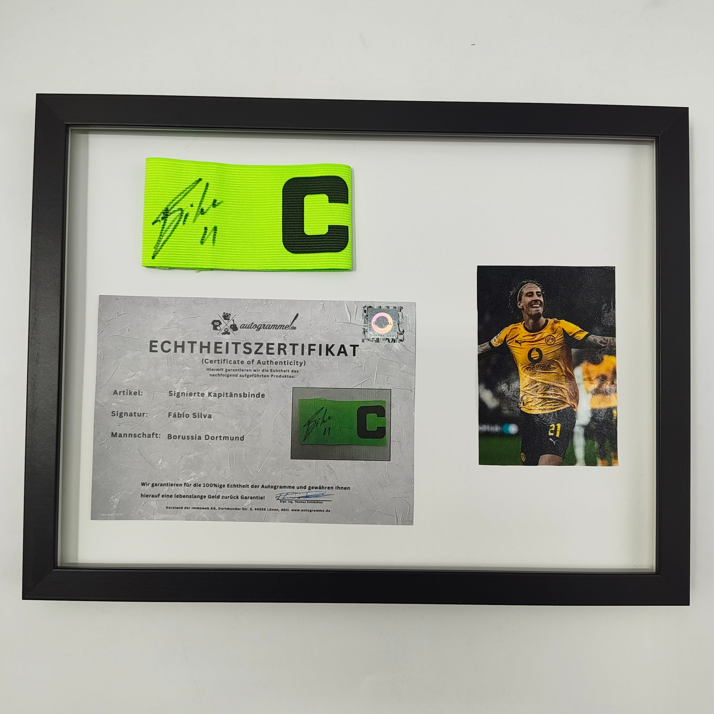 Kapitänsbinde Fabio Silva signiert im Rahmen Borussia Dortmund Autogramm COA