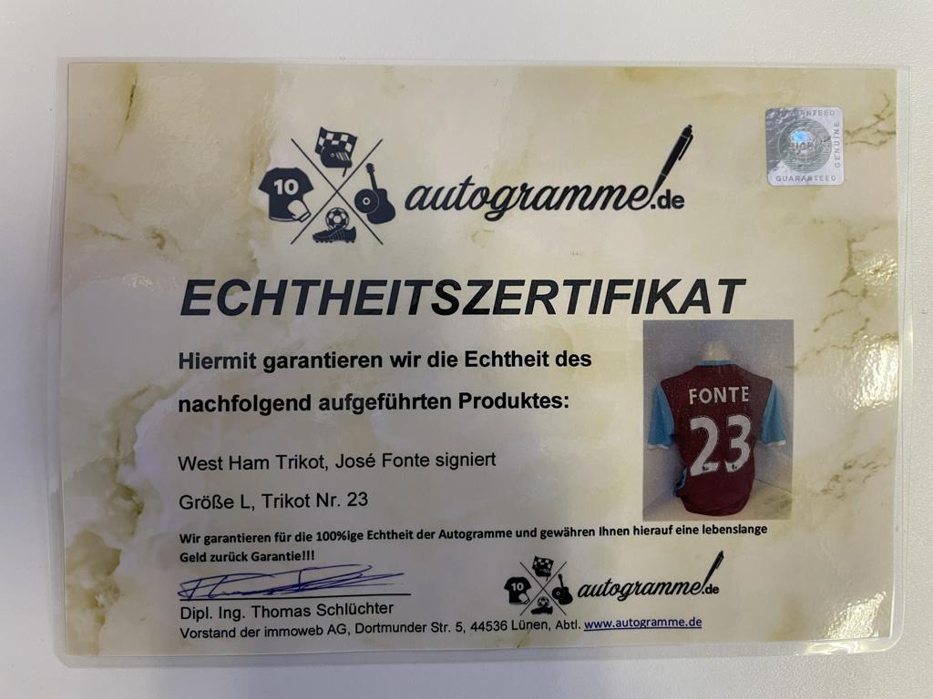 West Ham Trikot Jose Fonte signiert Autogramm Fußball England Umbro L