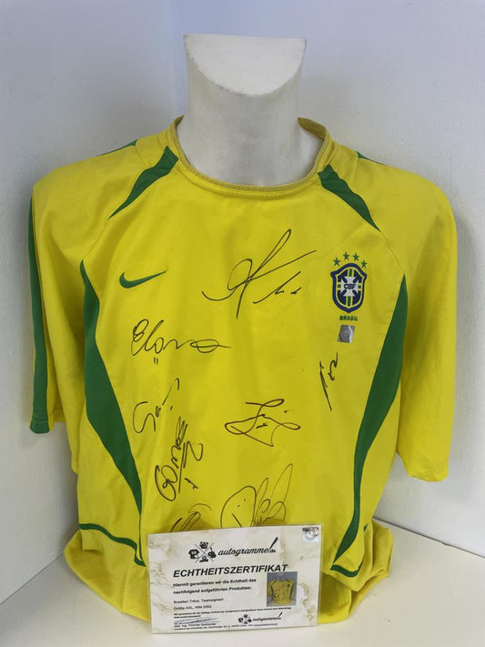 Brasilien Trikot WM 2002 Teamsigniert COA Fußball Nike Weltmeister Autogramm XXL