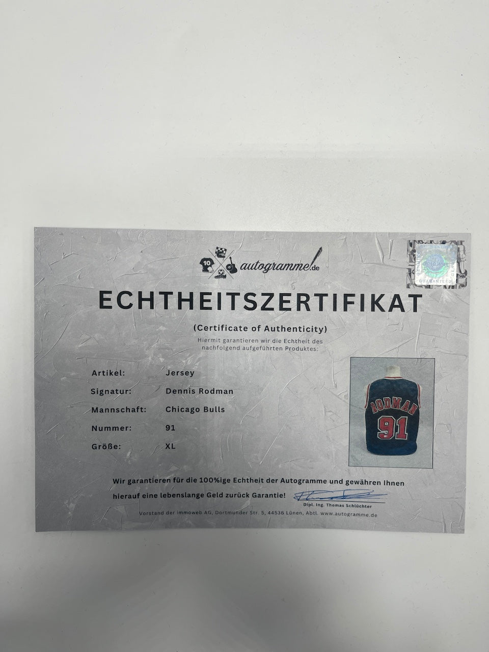 Chicago Bulls Jersey Dennis Rodman signiert NBA Basketball neu COA XL