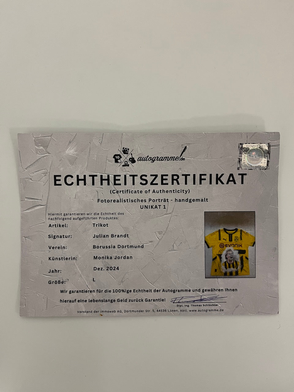 Borussia Dortmund Trikot Portrait Julian Brandt handgemalt und signiert Puma BVB