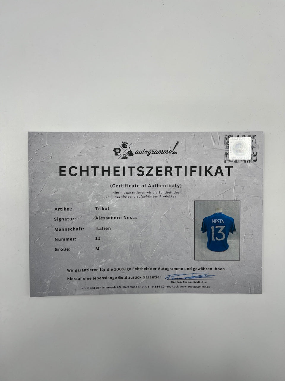 Italien Trikot Alessandro Nesta signiert Autogramm Puma COA M